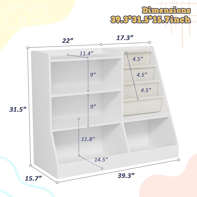 39" Large Kids Wooden Bookshelf and Toy Storage Organizer, Baby Bookcase - Image 2