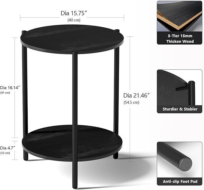 Round Side Table, 2-Tier Circle End Tables - Image 3