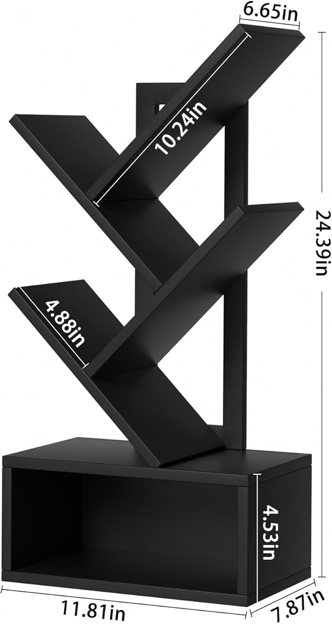 Small Tree Book Shelf, 5 Tier Black Tree Bookshelf, Modern Desk Display Storage - Image 3