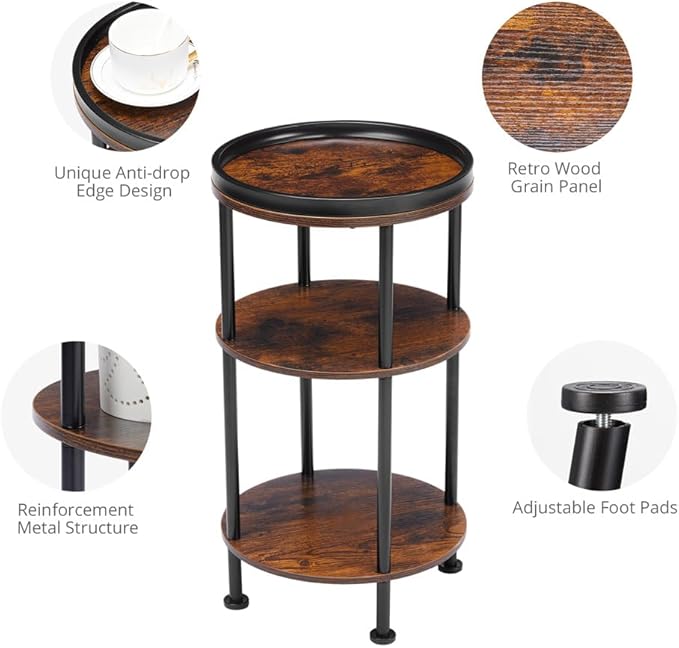 Small Round Side Table for Small Spaces, 3-Tier Round Accent Table Slim Side - Image 9