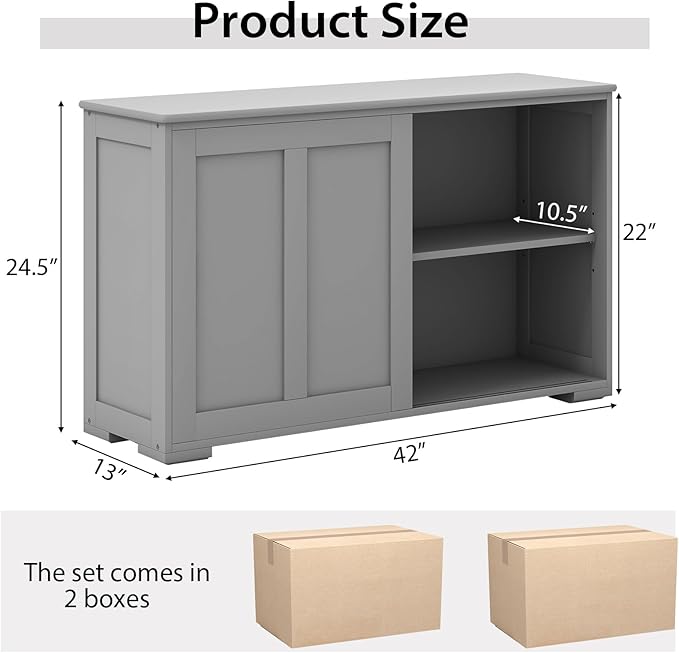 Costzon Sideboard Buffet Cabinet of 2, Wooden Kitchen Storage Cabinet - Image 3