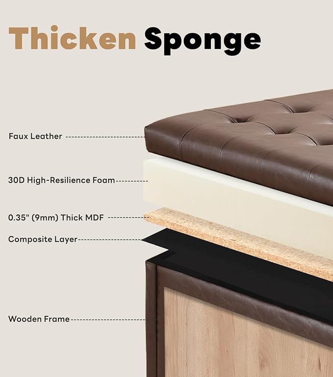 Tbfit Large Square Storage Ottoman Bench, Button Tufted Upholstered Coffee - Image 6