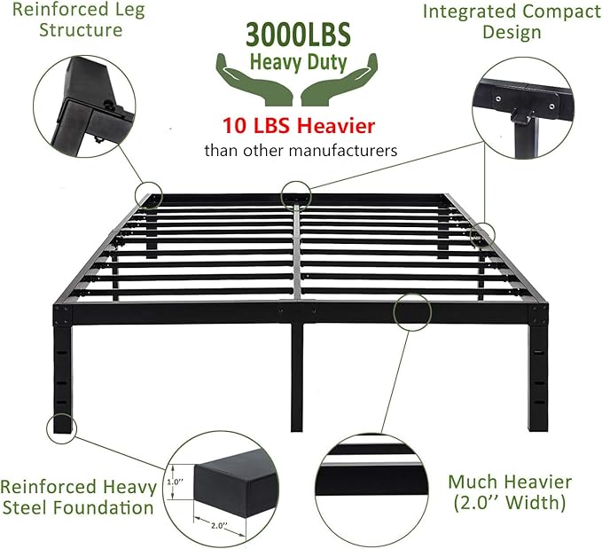 45MinST 18 Inch Platform Bed Frame/Easy Assembly Mattress Foundation / 3000lbs - Image 6