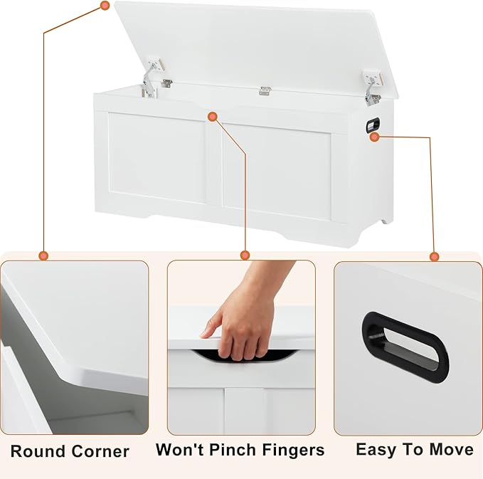 39.4" Storage Chest, Wooden Storage Bench, Lift Top Toy Chest - Image 7