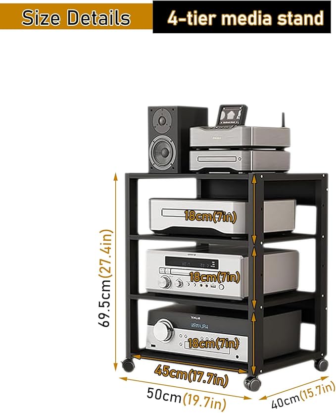 4 Tier Audio Rack Tower, CD Record Player Stereo Receiver AV Equipment Cabinet - Image 2