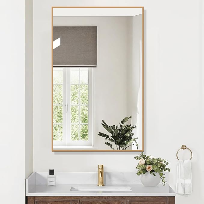 Golden Bathroom Mirror for Wall, Rectangle Mirrors - Image 2