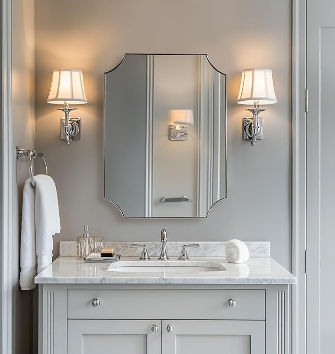ANDY STAR Brushed Nickel Mirror 22x30 Inch, Scalloped Bathroom Mirror, - Image 7