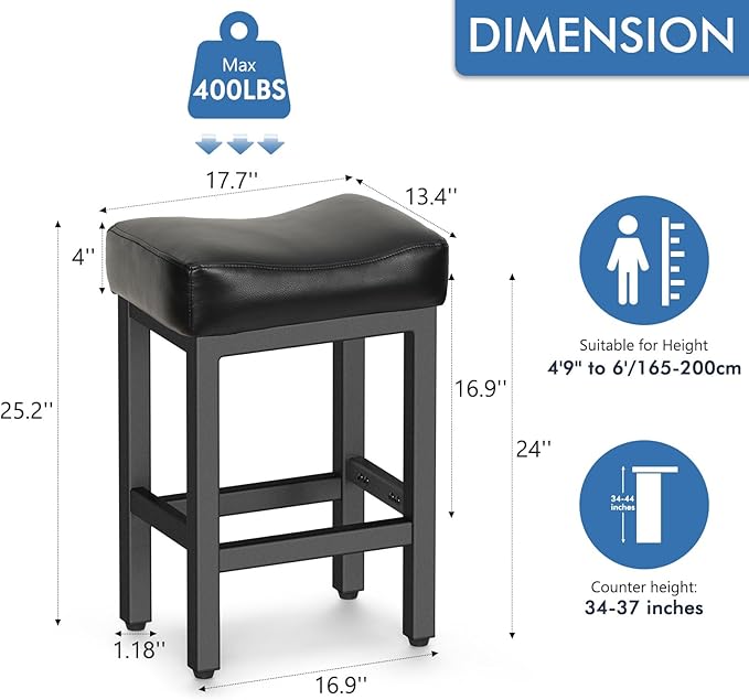 Counter Height Bar Stools Set of 2, 24 Inch Barstools - Image 2