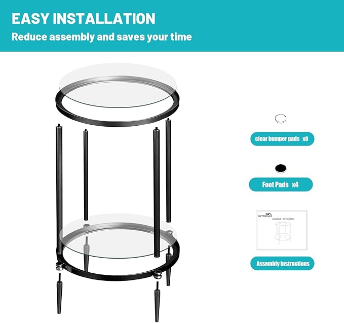 2 Tier Round Side Table, Modern Metal Clear Coffee Table，Small Accent Table - Image 6