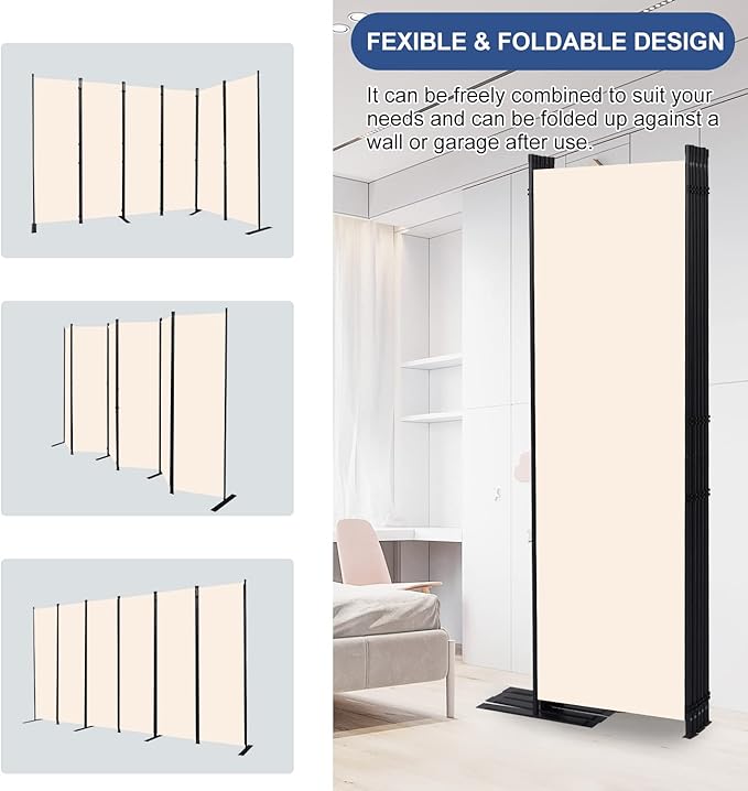 Room Divider and Folding Privacy Screens， 6 Panel Wide Room Divider Wall Screen - Image 4
