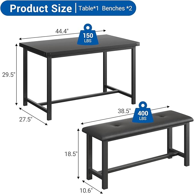 Garvee Dining Table with 2 Benches, Kitchen Table with 2 Upholstered Benches - Image 8