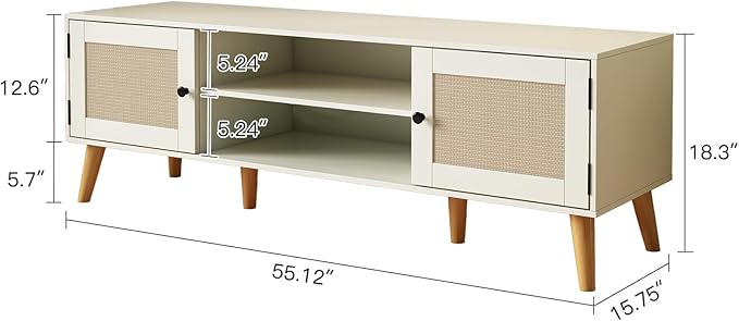 TV Stand for TVs up to 65 inches, Rattan Grain Finish Panel - Image 7