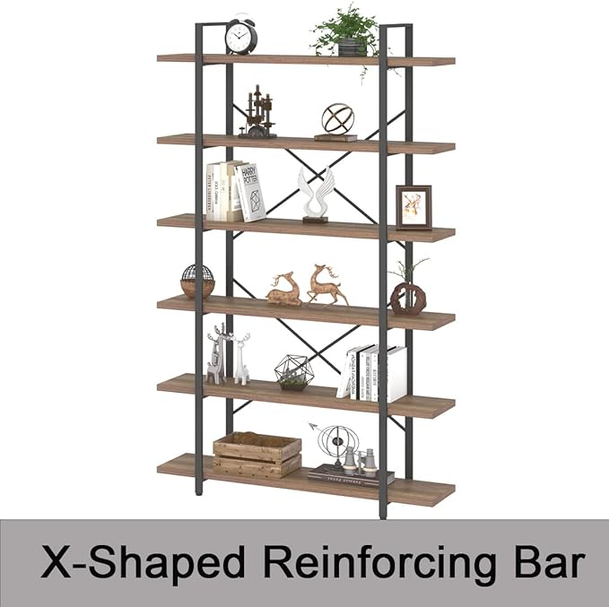 HSH Tall Bookcases and Book Shelves 6 Shelf, Metal Wooden Book Shelf and - Image 4