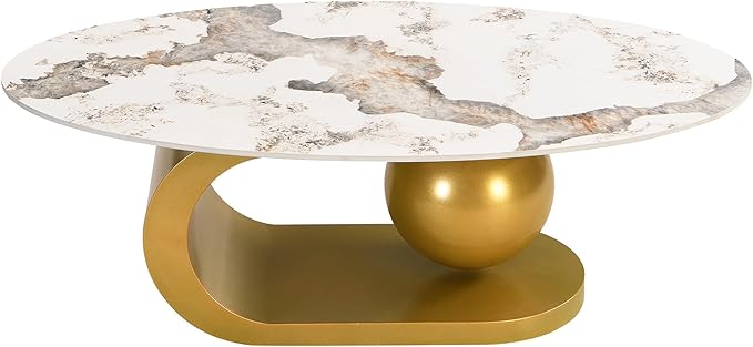 Merax 47.2" Modern Oval Coffee Table, Marble Pattern Sintered Stone Coffee - Image 7