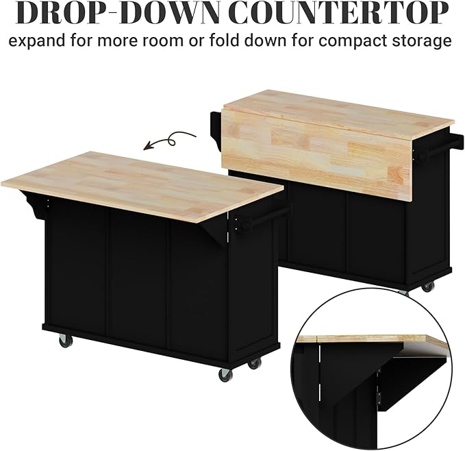 Rovibek Kitchen Island with Drawers 53 in Rolling Island Cart Mobile Solid Wood - Image 4