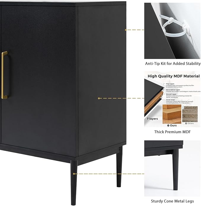 Modern Storage Cabinet, Free Standing Buffet Cabinet, Wood Accent Furniture - Image 7