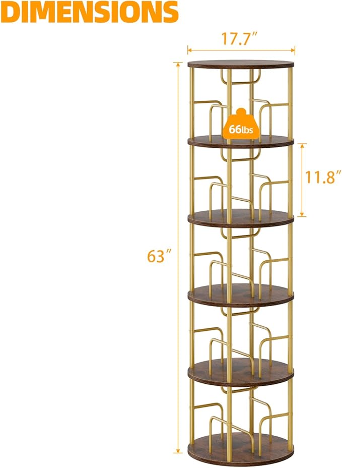 5 Tier Rotating Bookshelf, 360 Display Spinning Corner Bookshelf, Space-Saving - Image 3
