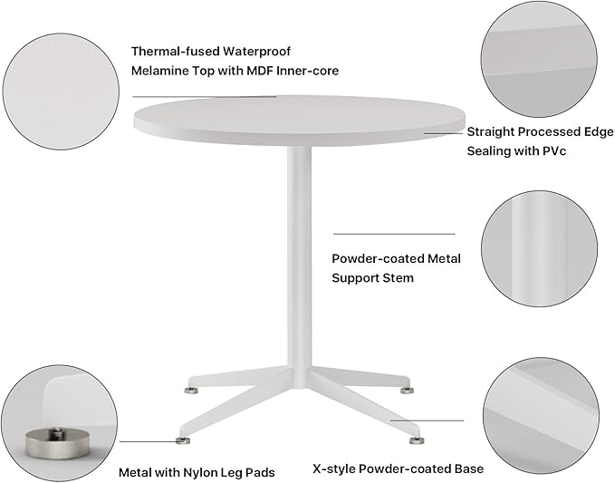 White Dining Table Round Small Office Table Conference Table Coffee Meeting - Image 4