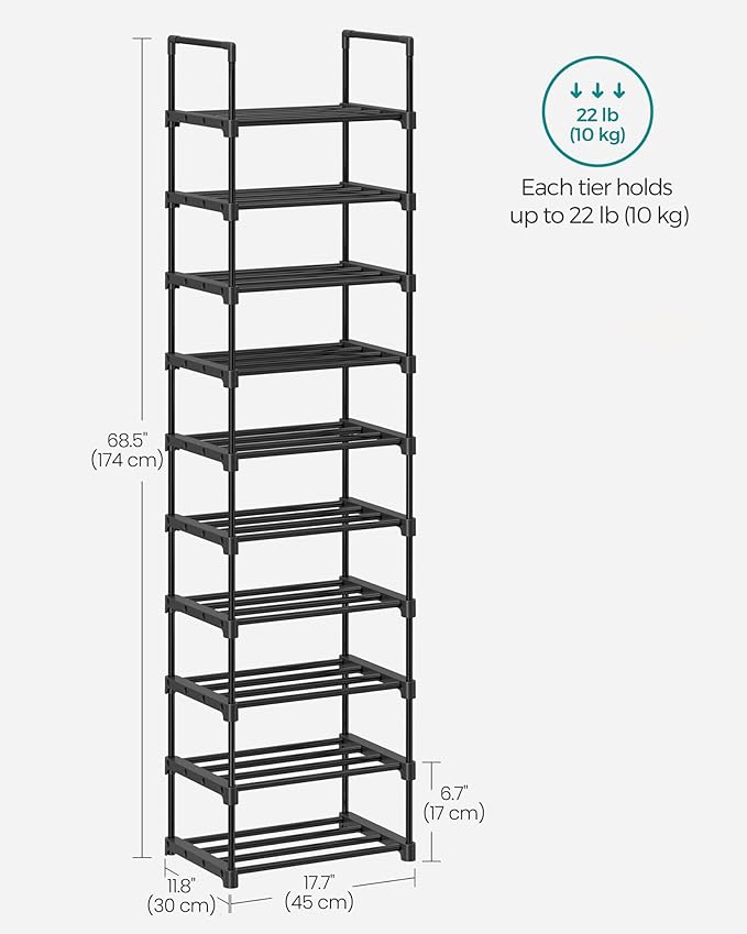 SONGMICS Shoe Rack, 10-Tier Shoe Organizer, Metal Storage Shelf, Upright or - Image 3