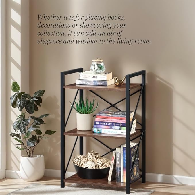 3 Tiers Bookshelf, Home Office Bookcase Shelf Storage Organizer - Image 9