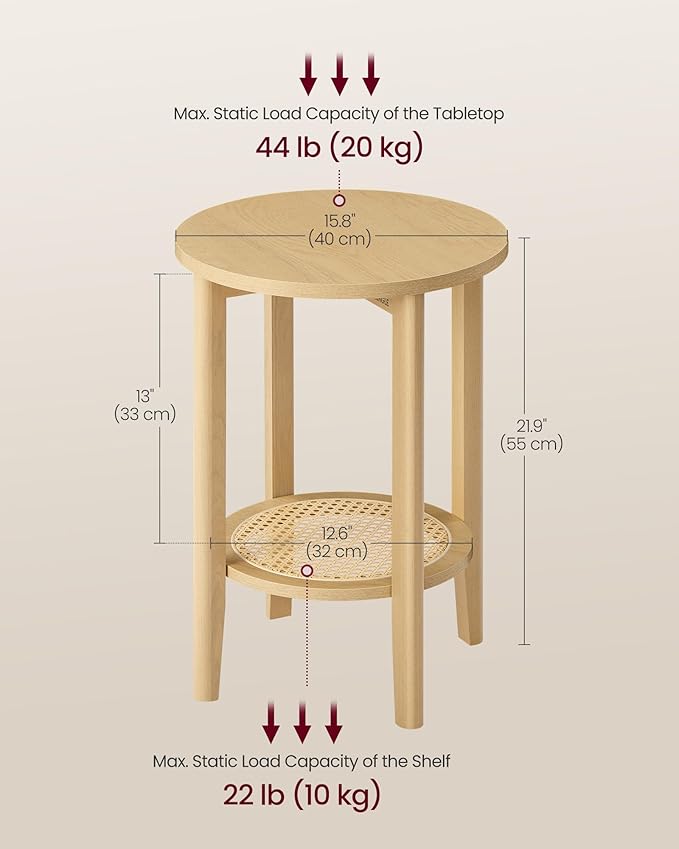 VASAGLE Round Side End Table, 2-Tier Boho Bedside Table - Image 3