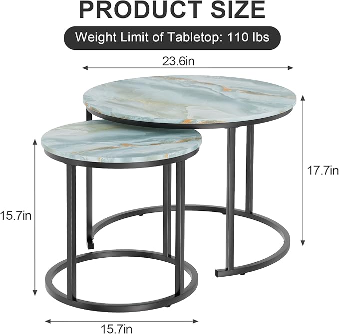 Garden 4 you Nesting Coffee Table, 23.6" Round Coffee Table Set of 2, Wooden - Image 2