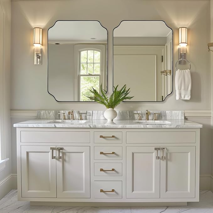 ANDY STAR Scalloped Bathroom Mirror, 24x32’’ Brushed Nickel Rectangle Mirror - Image 4