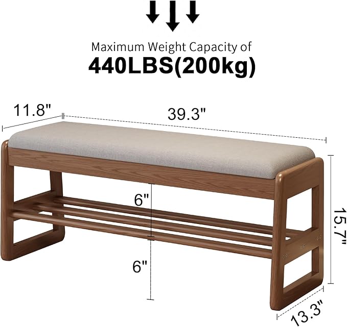 Shoe Rack Bench with Cushion, 2 Tiers Shoe Bench with Flip-Top Storage - Image 2