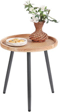 Tiita Rattan Round End Table Mental Side Table Nightstand/Small Wood Tables by TiitaHome
