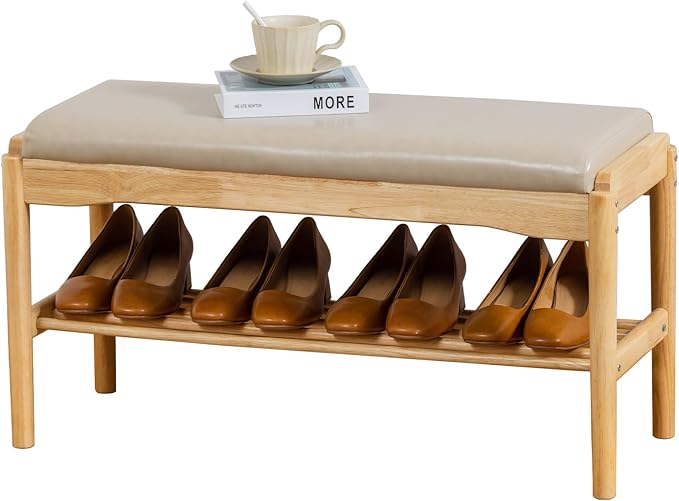 Shoe Bench, Entryway Bench, Wood 2-Tier Shoe Rack by SOBIBO