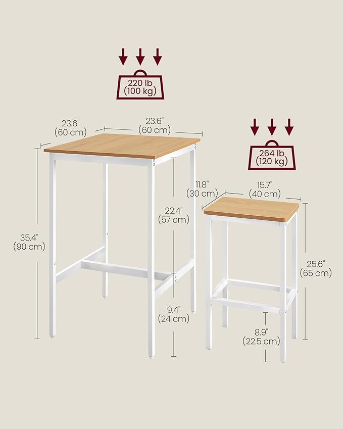VASAGLE Bar Table and Chairs Set, Square Table - Image 4
