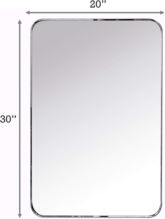 TEHOME 20x30 Brushed Nickel Bathroom Mirror Rounded Rectangle Brushed Silver - Image 4