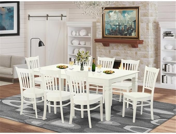 East West Furniture LGGR9-LWH-W 9 Piece Kitchen Table Set Includes a Rectangle - Image 2