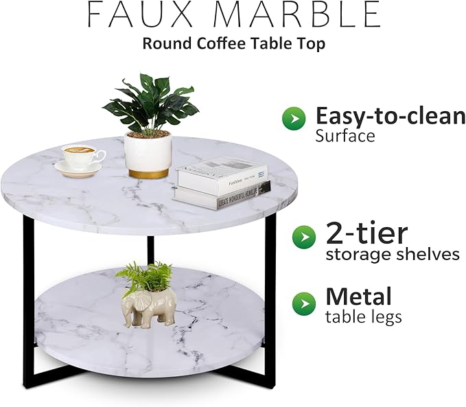 Modern Coffee Table, Faux Marble Tables, Small Round Coffee Tables - Image 5