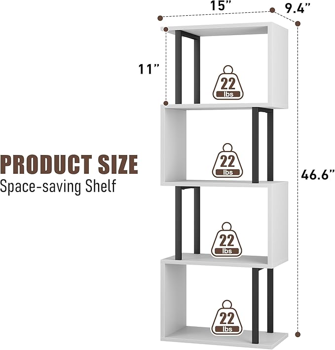 Gadroad 4-Tier Bookshelf, Narrow S-Shaped Geometric Bookcase, Wood Decorative - Image 3