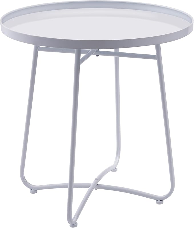 Small Side Round Table for Living Room Bedroom, Weather Resistant Outdoor Side - Image 7