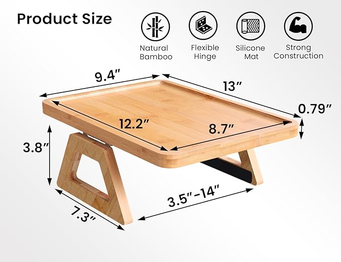 2 Pack Couch Arm Tray, Bamboo Folding Sofa Tray, Sofa Armrest Trays Clip-On - Image 6