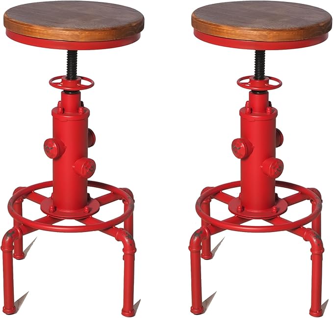 Topower Aged Antique Vintage Industrial Barstool Solid Wood Water Pipe Fire - Image 6