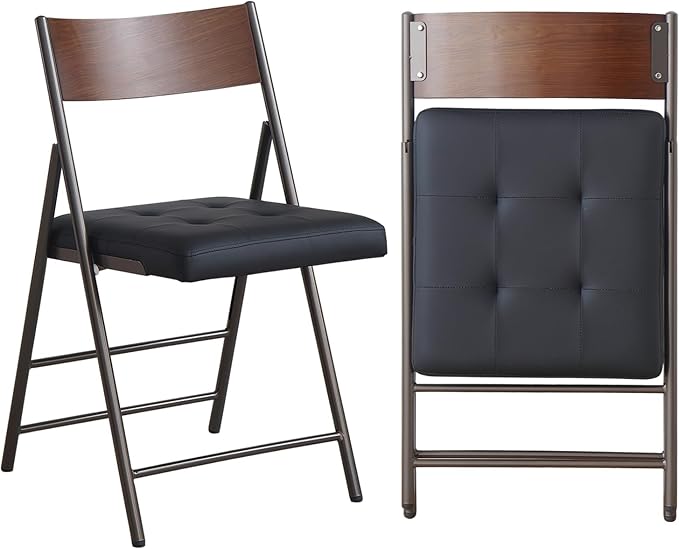 2 Pack Folding Chairs with Thick Padded Seat, Heavy Duty Steel Frame Foldable by Mollveesen
