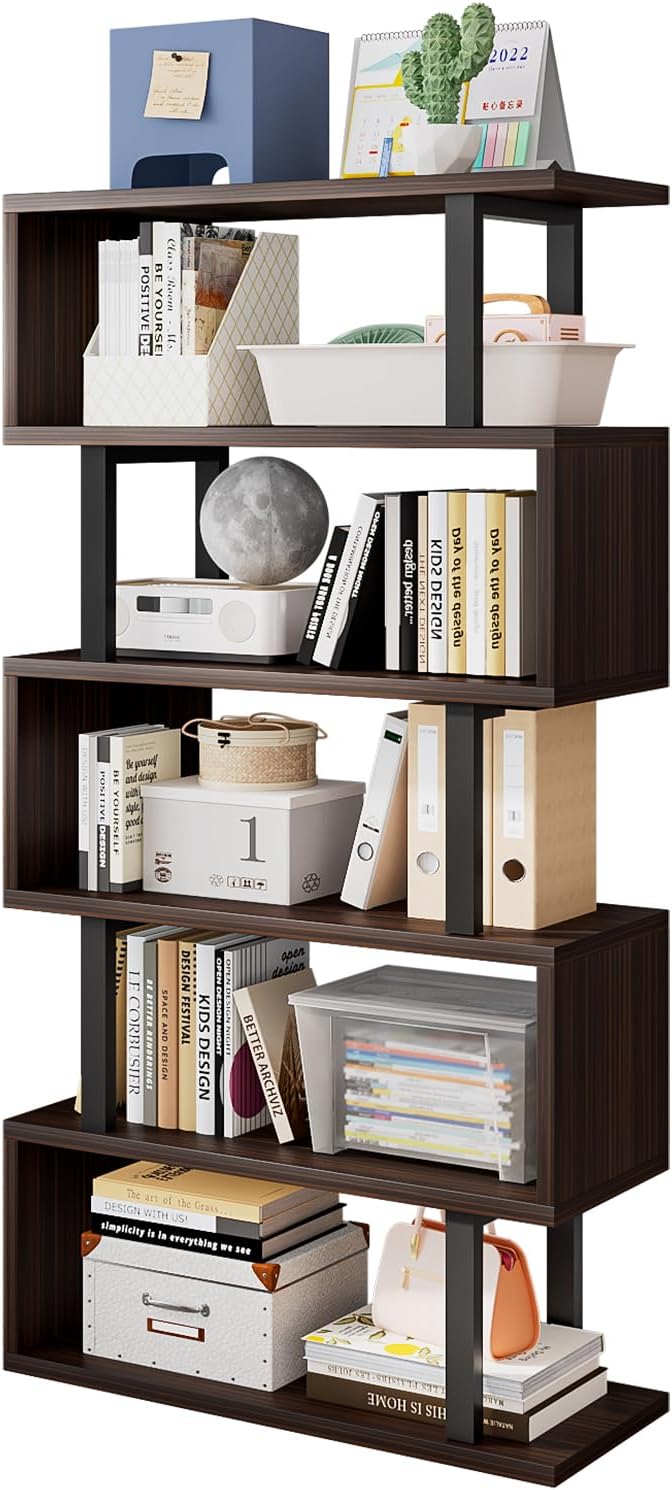 SORCEDAS Bookshelf Geometric Bookcase S Shaped Industrial Bookshelf Storage by SpecialYourHome