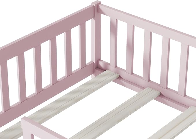 Bellemave Twin Floor Bed with Slats and Safety Guardrails, Kids Montessori - Image 5