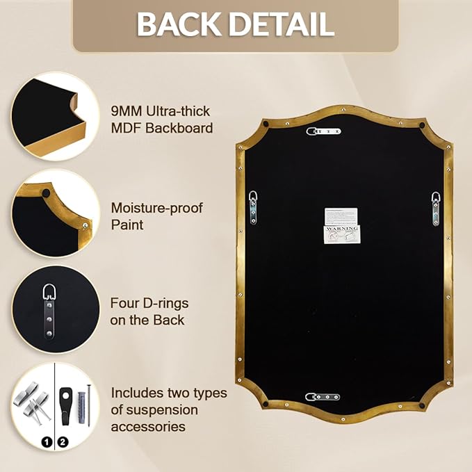 28x36 Inch Gold Scalloped Mirror, Bathroom Vanity Mirror - Image 8