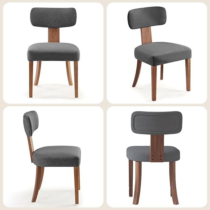 Mid Century Modern Dining Chairs Set of 4, Linen Upholstered Kitchen Chairs - Image 8