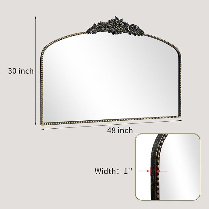 Antique Arched Black Mirror 48"x30", Traditional Victorian Vintage Mantel - Image 3