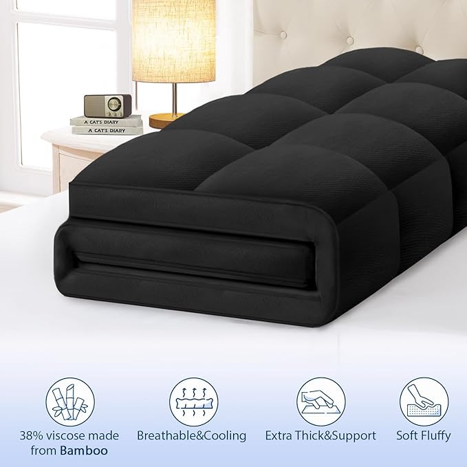 ELEMUSE Twin Black Cooling Bamboo Viscose Mattress Topper - Image 2
