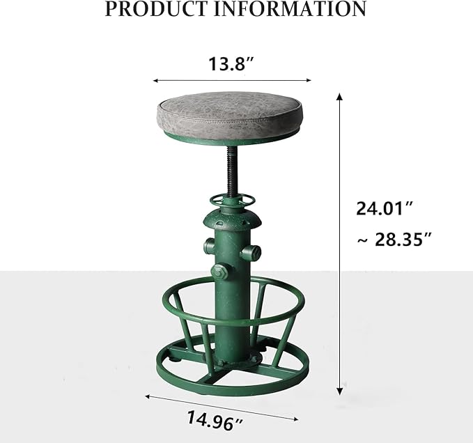 Vintage Bar Stool with Swivel PU Seat 25-31inch Height Adjustable Farmhouse - Image 3