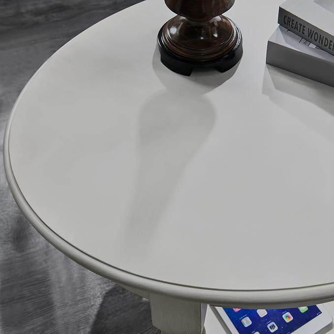 MODERION Oval End Table with Drawer, Solid Wood Sofa Side Storage Shelf - Image 6