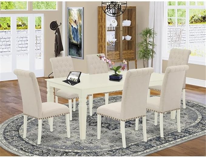 East West Furniture LGBR7-LWH-02 7 Piece Dining Table Set Consist of a - Image 2