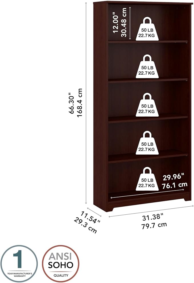Bush Furniture Tall 5 Shelf Bookcase, Large Open Bookshelf, Sturdy Display - Image 3