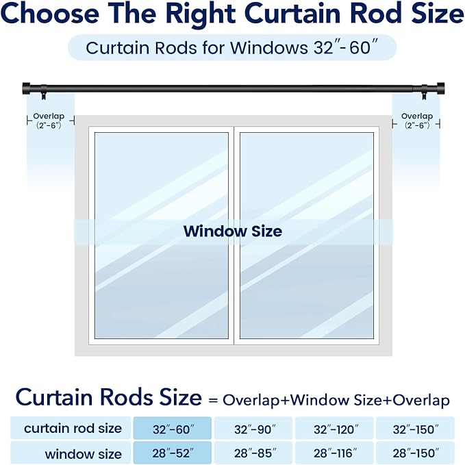 2 Pack Curtain Rods for Windows 28 to 48 Inch, 1 Inch Black Adjustable Heavy - Image 5
